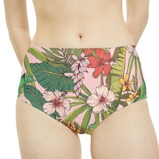 High-Waist Bikini Bottom, Vintage Tropical Floral Swimsuit Bottoms Berry Jane