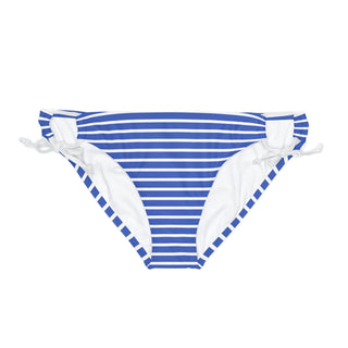 Loop Tie String Bikini Bottoms, Nautical Blue Beach Stripe Swimsuit Bottoms Berry Jane