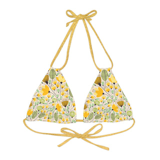 Women's Yellow 60s Mod Floral Triangle Bikini Top Swimsuit Tops Berry Jane