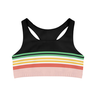 Women's Seamless Sports Bra, Medium Support - Vintage Hawaii Stripe Sports Bras Berry Jane