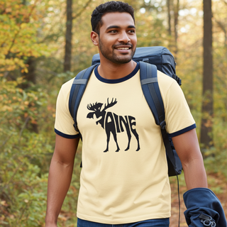Maine Moose Vintage Style Graphic Ringer T-Shirt, Natural T-Shirts Berry Jane™