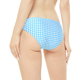 Women's Blue Gingham Tie Side Bikini Bottoms Swimsuit Bottoms Berry Jane