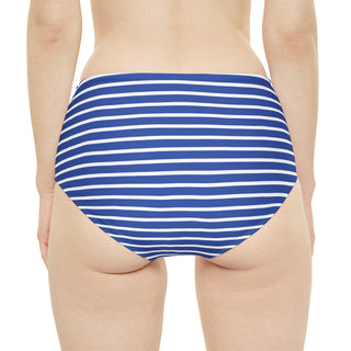 High-Waist Bikini Bottom, Nautical Blue Beach Stripe Swimsuit Bottoms Berry Jane