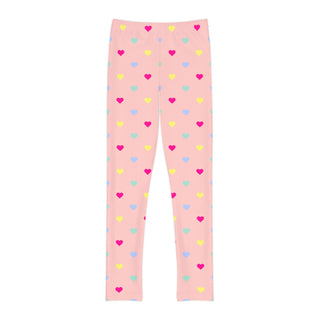 Girls Pastel Pink Hearts Leggings, Retro 80s All Over Prints Berry Jane
