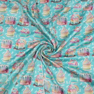 Women’s Satin Birthday Pajamas – Blue Pastel Cupcakes Print Lounge Set Women's Pajama Sets Berry Jane™