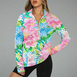 Women's UPF 50+ Long Sleeve Golf Active Tennis Shirt, Preppy Floral Activewear Tops Berry Jane™