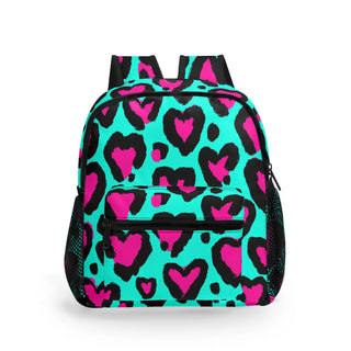 Kids Double Pocket Mini Kids Backpack, Leopard Hearts