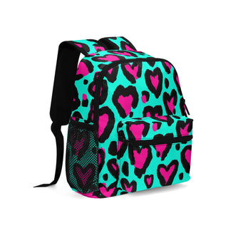 Kids Double Pocket Mini Kids Backpack, Leopard Hearts