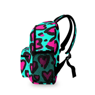 Kids Double Pocket Mini Kids Backpack, Leopard Hearts Backpacks Berry Jane