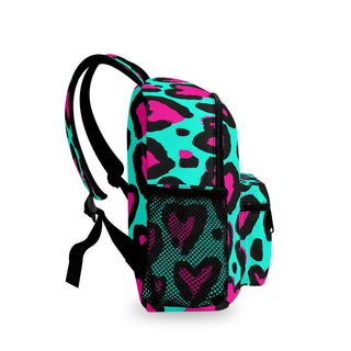 Kids Double Pocket Mini Kids Backpack, Leopard Hearts Backpacks Berry Jane