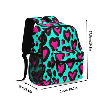 Kids Double Pocket Mini Kids Backpack, Leopard Hearts Backpacks Berry Jane