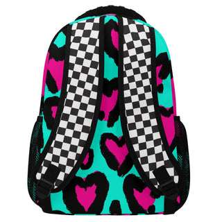 Kids Large 15" School Backpack, 80s Leopard Hearts