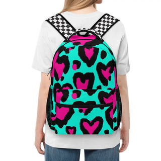 Kids Large 15" School Backpack, 80s Leopard Hearts Backpacks Berry Jane