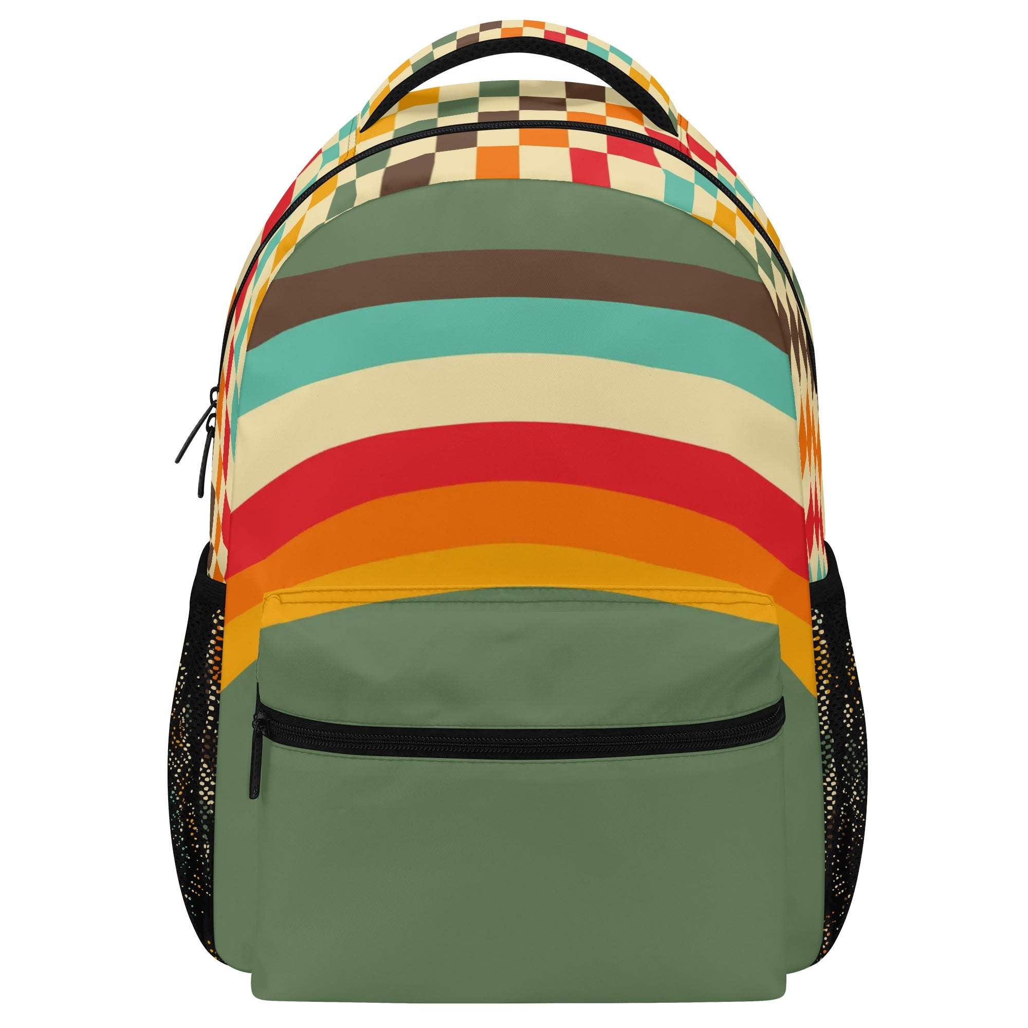 backpack multicolor leather backpack 70s Vintage Style Backpack, Large Double Pocket, Retro Rainbow – Berry Jane™