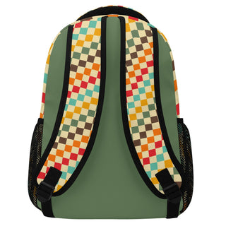 Kids Large Double Pocket Backpack, 70s Vintage Retro Rainbow Backpacks Berry Jane