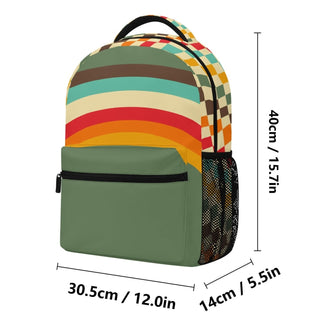 Kids Large Double Pocket Backpack, 70s Vintage Retro Rainbow Backpacks Berry Jane