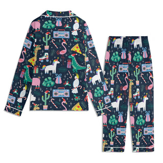 Kids Holiday Christmas Pajama Set with Pockets, Animal Pizza Party