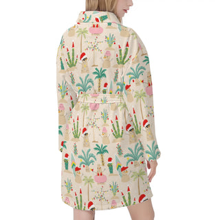 Women's Christmas Holiday Flannel Bathrobe, Snowman Beach Party Robes Berry Jane