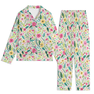 Women's Spring Pajama Set, Folk Art Florals Pajama Sets Berry Jane