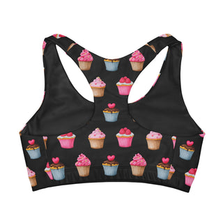 Girls' Active Seamless Sports Bra, Cupcakes All Over Prints Berry Jane