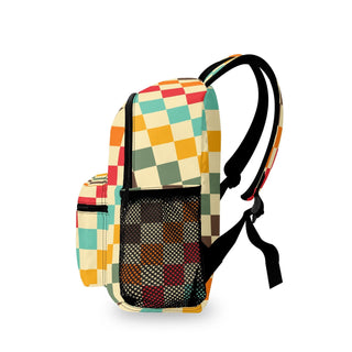 Kids 11" Small Backpack, 70s Vintage Retro Checker Backpacks Berry Jane