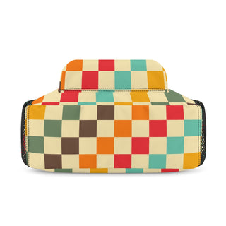 Kids 11" Small Backpack, 70s Vintage Retro Checker Backpacks Berry Jane