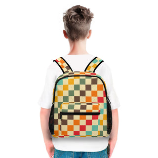 Kids 11" Small Backpack, 70s Vintage Retro Checker Backpacks Berry Jane