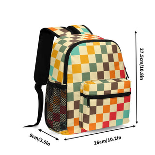 Kids 11" Small Backpack, 70s Vintage Retro Checker Backpacks Berry Jane