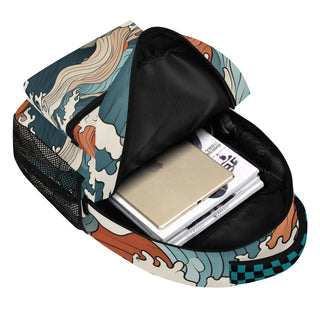 Kids Large Japanese Art Wave Checkered Backpack Backpacks Berry Jane