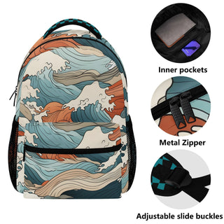 Kids Large Japanese Art Wave Checkered Backpack Backpacks Berry Jane