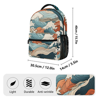 Kids Large Japanese Art Wave Checkered Backpack Backpacks Berry Jane