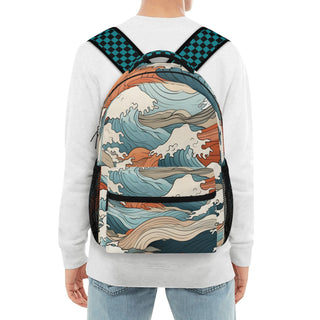 Kids Large Japanese Art Wave Checkered Backpack Backpacks Berry Jane