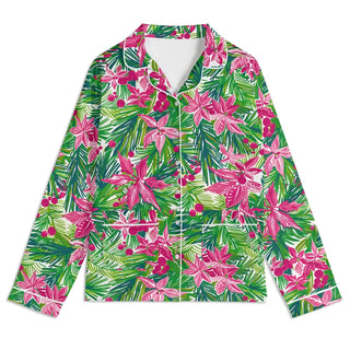 Women's Hawaiian Christmas Pajama Set, Floral Poinsettia, Pink and Green Women's Pajama Sets Berry Jane