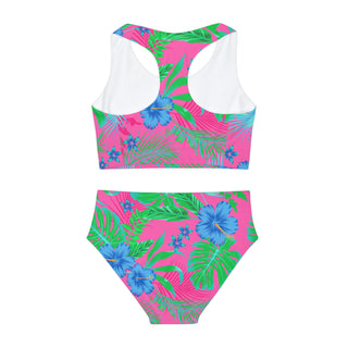 Girls Two Piece Swimsuit, Beach Bliss  Pink Floral Kids Swimwear Berry Jane