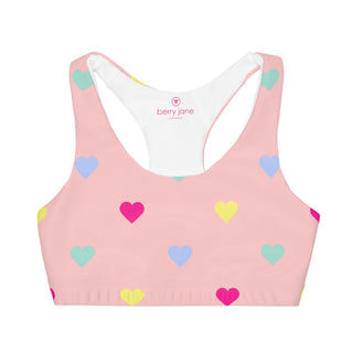 Girls' Pink Pastel Hearts Seamless Sports Bra All Over Prints Berry Jane