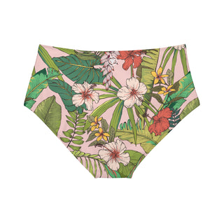 High-Waist Hipster Bikini Bottom, Vintage Tropical Floral Swimsuit Bottoms Berry Jane