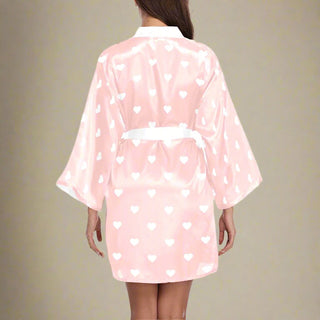 Women's Valentines Day Luxe Satin Robe, Blush Pink Hearts Robes Berry Jane