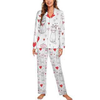 Women's Valentines Pajamas Set, Cat Lovers Women's Pajama Sets Berry Jane