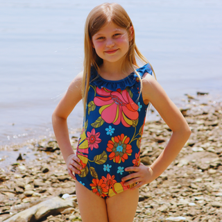 Matching Ruffle-Trim One-Piece Rashguard Swimsuit for Toddler