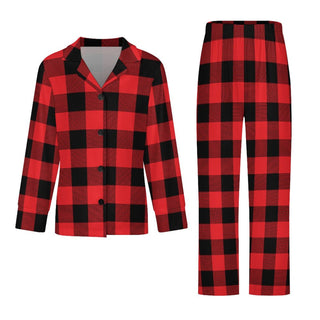 Women's Christmas Buffalo Check Pajama Set, Red Pajama Sets Berry Jane