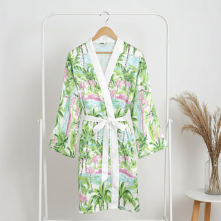 Women's Beach Tropical Satin Robe, Destination Wedding, Matching Bridesmaids Robes Berry Jane