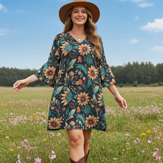 Women's Western Boho A-Line Ruffle Sleeve Mini Dress Dresses Berry Jane