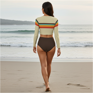 Vintage Surf Style 70s Stripe Cropped Rash Guard Swimsuit Set 2 Pc Swimsuit Set Berry Jane