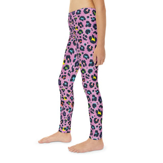 Girls Active Leggings, Neon Pink Leopard Girls Leggings Berry Jane