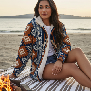 Women’s Southwestern Fleece Sherpa Lined Jacket with Hood Women's Jackets Berry Jane