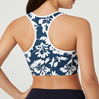 Sports Bra Bikini Top, Blue Hibiscus Floral Sports Bras Berry Jane™