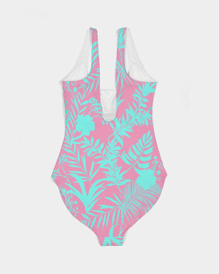 Women's One-Piece Swimsuit Turquoise Blue Pink Tropical Floral Swimwear Berry Jane™