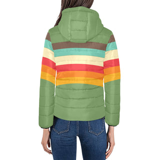 Women's 70s Stripe Retro Puffer Hoodie Jacket, Apple Green Puffer Jacket Berry Jane