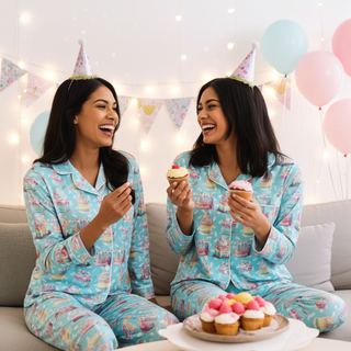 Women’s Birthday Pajamas – Pastel Cakes Cupcakes Print Lounge Set Women's Pajama Sets Berry Jane