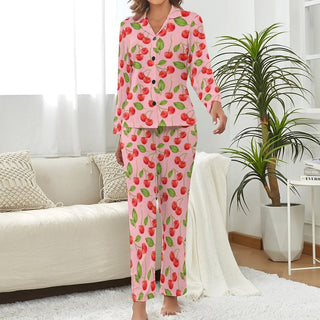 Women's Classic Pajama Set, Cherry Print Pajama Sets Berry Jane